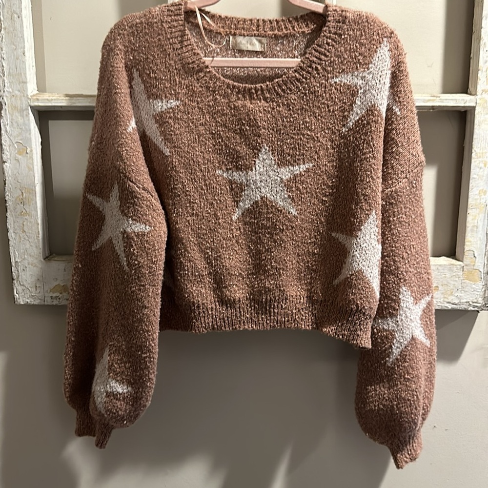 Altar’d State Pink Cropped Star Sweater